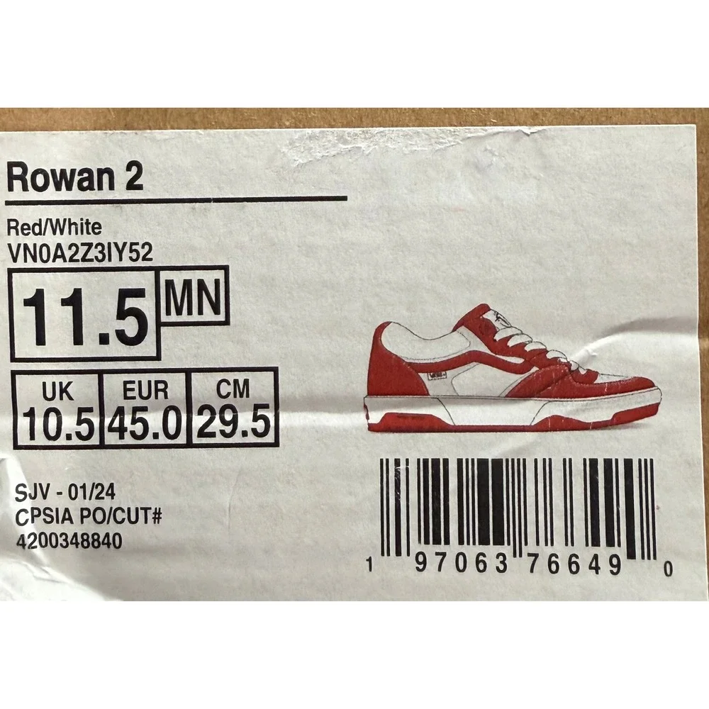Vans Rowan 2 Red White‎ Suede Skate Shoes Men's Size 11.5 - Picture 8 of 8